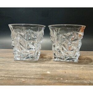 Whiskey Glass Lot of 2 Clear Diamond Press